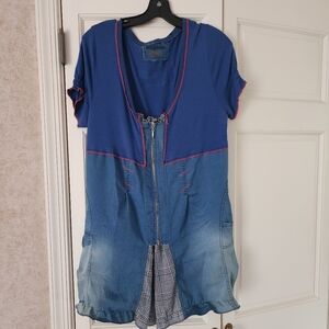 Diagonal Zipper Denim Dress.